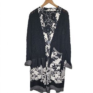 Lee Andersen Art To Wear XL Floral Abstract Lagenlook Mixed Media Lace Duster